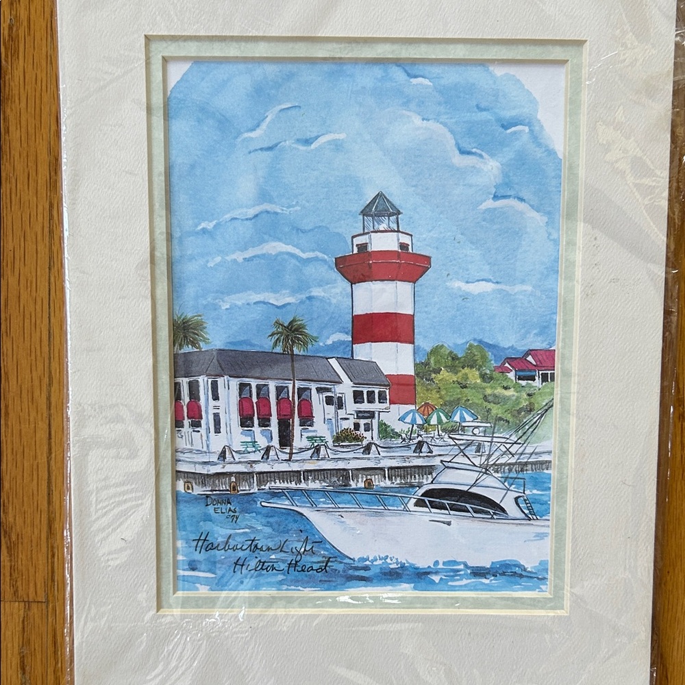 Hilton Head Harbortown Lighthouse Art Print; 11”Length 8.5” Width; Matted.NWT